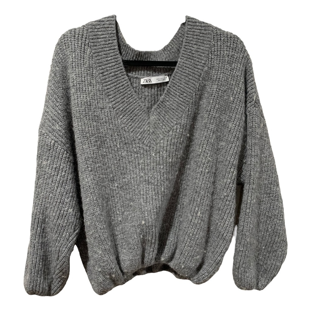 ZARA cozy grey V neck sweater shirt / women size MEDIUM